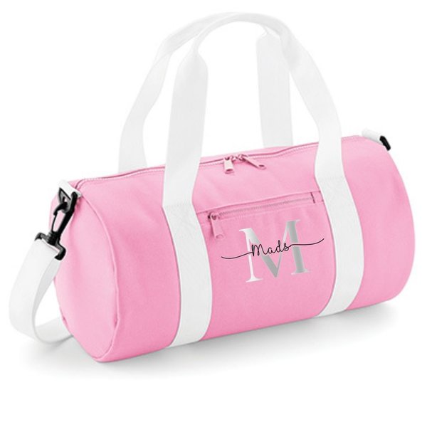 Barrel Bag Sporttasche  personalisiert mit Namen SILBER