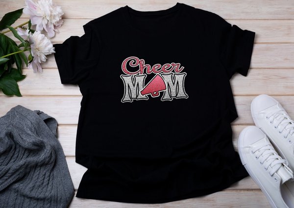 T-Shirt Cheer Mom  Megaphon verschiedene Farben Glitzer