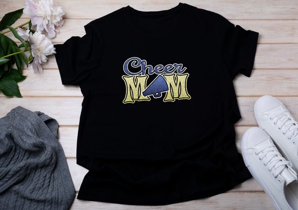 T-Shirt Cheer Mom  Megaphon verschiedene Farben Glitzer